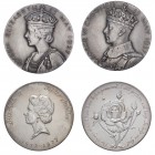 George VI, 1937, Coronation, in silver. By P.Metcalfe. 57mm, 91.8g. (Eimer 2046a, BHM 4314). Elizabeth II, 1977, Silver Jubilee, in silver. By L.Durbi...