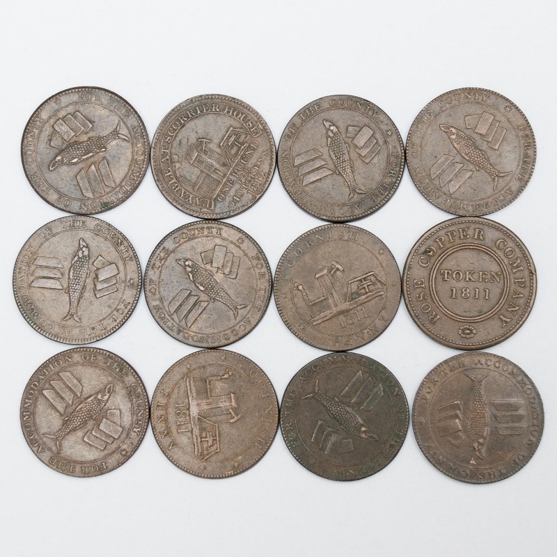 Tokens, Cornwall, John Williams, Cornish Penny, 1811 (10), edge grained, Rose Co...