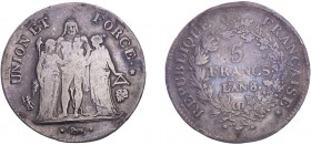 FRANCE. First republic, 1792-1804. 5 Francs An 8-L, Bayonne. KM-639, Gad-563, F-287. Fine.