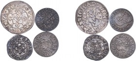 GERMANY. Lot of 4 coins. 2 Albus Cologne-Bistum 1665, 1/16 taler Mecklenburg-Schwerin 1676, 1/32 taler Luneburg 1648, 1/16 taler Schleswig-Holstein-Go...
