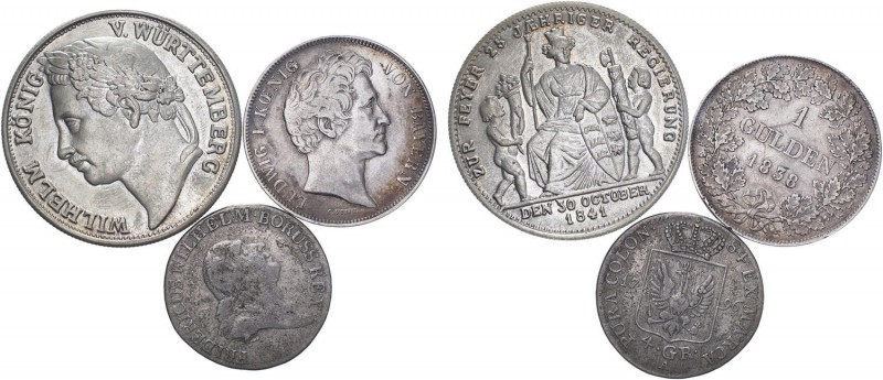 GERMANY. Lot of 3 coins. Wurttemberg 1841 silver medal commemorating 25 years re...