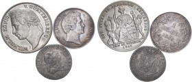 GERMANY. Lot of 3 coins. Wurttemberg 1841 silver medal commemorating 25 years reign of king William, Bavaria 1 Gulden 1838 (KM-414) and Prussia 4 gros...