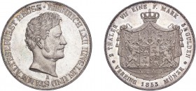 GERMANY. Reuss. Heinrich XX, 1836-59. 2 Taler/doppeltaler, 1853, AKS 26; Dav. 800; Kahnt 406; Thun 285. 
Practically uncirculated and lustrous.