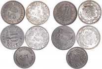 GERMANY. Lot of 5 coins. 1/2 mark 1914 A (2), 50 pfennig 1876 A, 10 pfennig Braunsweig Notgeld, 5 pfennig 1915 J. Uncirculated (5).