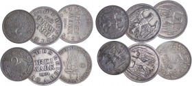 GERMANY. Weimar Republic lot of 6 coins. Silver 3 Marks (4): 1924 A, 1924 J (2), 1925 G. 2 Mark 1926 A (2). Generally very fine.