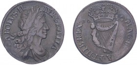 IRELAND. Charles II, 1680, Halfpenny, large letters. (S.6574). Very Fine and scarce.