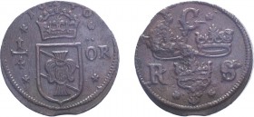 SWEDEN. Kristina, 1632-54. 1/4 Ore 1640, Sater. Struck with corroded dies, extremely fine.