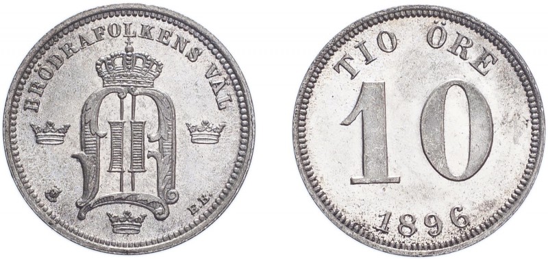 SWEDEN. Oscar II, 1872-1907. 10 Ore 1896, Stockholm. . Choice Uncirculated.