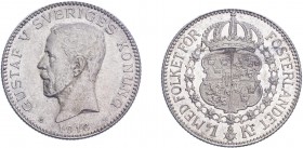 SWEDEN. Gustav V, 1907-50. Krona 1916, Stockholm. KM-786. Uncirculated.