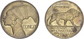 Congo, 1935, Brussels International Exhibition, medal. By Pierre Turin. 31mm, 20.0g. About Extremely Fine.