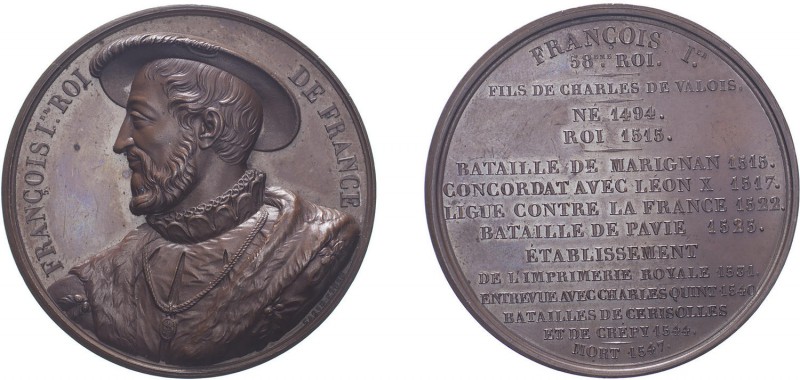 France, 1836, Francois I King of France 1515-1547, bronze medal. By Caque. 50mm....