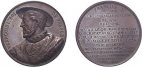 France, 1836, Francois I King of France 1515-1547, bronze medal. By Caque. 50mm. 72g. Choice Extremely Fine.