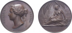 India, Victoria, 1855, Madras Exhibition, bronze medal. By B.Wyon for Hancock. Semi-naked female seated under palm tree to reverse. 63mm, 167.9g. (Pud...