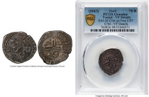 Afonso VI Counterstamped 75 Reis ND (1663) VF Details (Tooled) PCGS, LMB-44. 4.37gm. Crowned "75" counterstamp (VF Details) on Portugal 1/2 Tostao. HI...