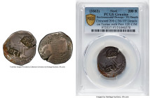 Afonso VI Counterstamped 200 Reis (1663) VG Details (Environmental Damage) PCGS, LMB-76. Crowned 200 Reis (VF Details) on Portugal Tostao with Portugu...