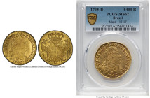 João V gold 6400 Reis (Peça) 1745-B MS62 PCGS, Bahia mint, KM151, LMB-145. Struck with rusted dies and yet displaying fresh surfaces. HID09801242017 ©...