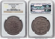 João Prince Regent "REGENES" 960 Reis 1810-B AU53 NGC, Bahia mint, KM307.1, LMB-395b. Regenes variety. Overstruck on a Spanish Colonial 8 Reales. HID0...