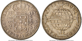 João Prince Regent 960 Reis 1813-B AU58 NGC, Bahia mint, KM307.1, LMB-398. Overstruck on a Spanish Colonial 8 Reales. HID09801242017 © 2024 Heritage A...