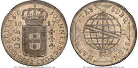 João Prince Regent 960 Reis 1817-R MS61 NGC, Rio de Janeiro mint, KM307.3, LMB- 427. Overstruck on a Spanish Colonial 8 Reales. Ex. Antonio Joaquim da...