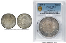 João VI 960 Reis 1819-R AU55 PCGS, Rio de Janeiro mint, KM326.1, LMB-477. Overstruck on an Argentina "Sun Face" 8 Reales or 8 Soles. Abounding in lust...
