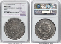 João VI "SATB" 960 Reis 1820-R AU Details (Excessive Surface Hairlines) NGC, Rio de Janeiro mint, KM326.1, LMB-478c, SATB variety. Overstruck on a Fer...