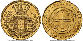 João VI gold 4000 Reis 1818-(R) MS62 NGC, Rio de Janeiro mint, KM327.1, LMB-582. Boldly struck, displaying semi-Prooflike fields. HID09801242017 © 202...