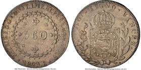 Pedro I 960 Reis 1823-R AU58 NGC, Rio de Janeiro mint, KM368.1, LMB-504. Overstruck on a Spanish colonial 8 Reales. Sharp and nicely toned. HID0980124...
