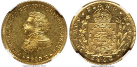 Pedro I gold 6400 Reis (Peça) 1824-R MS61 NGC, Rio de Janeiro mint, KM370.1, LMB-599. The highest valued date and variety of any of the Pedro I 6400 R...