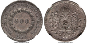Pedro II 800 Reis 1835 AU Details (Obverse Scratched) NGC, Rio de Janeiro mint, KM456, LMB-546. Mintage: 1,698. An attractive survivor with a deep sla...