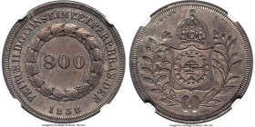 Pedro II 800 Reis 1838 AU55 NGC, Rio de Janeiro mint, KM456, LMB-547. Mintage: 497 pieces. A respectable representative of this minute issue, minimall...