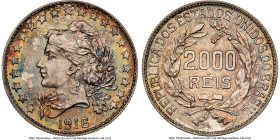 Republic silver Pattern 2000 Reis 1916 MS63 NGC, Rio de Janeiro mint, KM-Pn215, LMB-235a. A mesmerizing Pattern, both in rarity and eye appeal. Glossy...