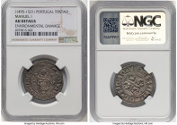 Manuel I Tostão ND (1495-1521) AU Details (Environmental Damage) NGC, Lisbon mint, Gomes-45.10. From a type notorious for coming in lower technical gr...