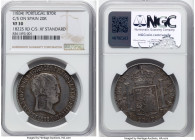 Maria II Counterstamped 870 Reis ND (1834) VF30 NGC, Lisbon mint, KM440.37, Gomes-30.02. Crowned arms of Portugal counterstamp (XF Standard) on Spain ...