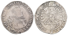 Taler, 1619, Matthias, Joachimsthal, Dav. 3068, vgl. Voglhuber 113, kl. Hsp., Schrötlings- und Stempelfehler, ss. Sehr selten.