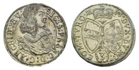 3 Kreuzer, 1663, Sigismund Franz, Hall, Moser-Tursky 534, vz.