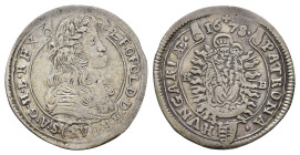 15 Kreuzer, 1678, Leopold I., Kremnitz, Huszár 1425 (R5), min. wellig, min. Hksp., etw. berieben, ss.