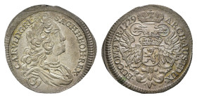 3 Kreuzer, 1729, Karl VI., Prag, Her. 792, kl. Rf., vz.