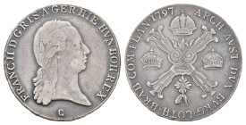 1/2 Taler, 1797, Franz II., Prag, Herinek 509, kl. Kr., ss.