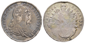 Taler, 1786, Karl IV. Theodor, Hahn 346, Av. etw. berieben u. oben lt. bearb., justiert, Hksp., ss-vz.