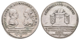 1/4 Taler, 1769, Christian Friedrich Karl Alexander, Schwabach, auf die Vereinigung von Ansbach und Bayreuth, Hsp, berieben, ss.