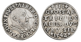 3 Groschen, 1542, Albrecht von Brandenburg, gereinigt, ss.