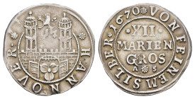 12 Mariengroschen, 1670, Buck/Meier 279 a, Doppelschlag, kl. Feilspur am Rand, ss.
