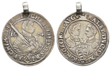 1/4 Taler, 1604, Christian II, Johann Georg I. und August, Keilitz/Kahnt 252, gehenkelt, Felder bearbeitet, ss.
