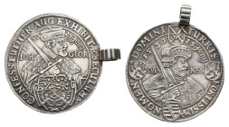 Taler, 1630, Johann Georg I., auf das Augsburger Konfessionsjubiläum, Clauss/Kahnt 323b, Dav 7605, Schnee 860, Felder bearbeitet, gehenkelt, ss.