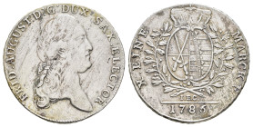 Taler, 1786, Friedrich August III., Kahnt 1081, Kr. ss.Dieses Los wird regelbesteuert verkauft, auf den Zuschlag wird 22% Aufgeld, 3 Euro Losgebühr un...