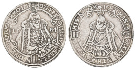 Taler, 1584, Friedrich Wilhelm und Johann, Dav. 9770, Hksp., Kr., etw. berieben, ss.