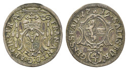 4 Kreuzer, 1719, Franz Anton von Harrach, Zöttl 2458, Probszt 2044, gewellt, ss+.