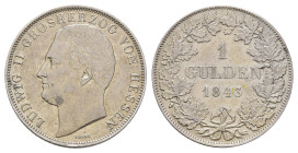 1 Gulden, 1843, Ludwig II., AKS 105, Kr., ss+.