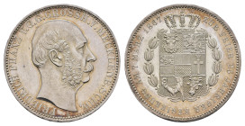 Taler, 1867, Friedrich Franz II., zum 25-jährigen Regierungsjubiläum, AKS 55, J. 59, kl. Rf., poliert, vz aus PP.