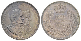 Doppeltaler, 1872, Johann, auf die Goldene Hochzeit, AKS 160, J. 133, Patina, kl. Rf., kl. Kr., ss-vz.